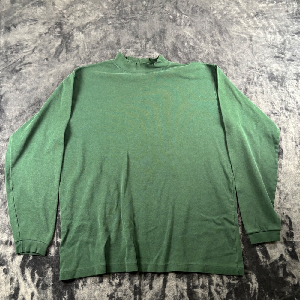 Vintage USA LL Bean Mock Neck Shirt Mens XL Tall Green Long Sleeve Cotton